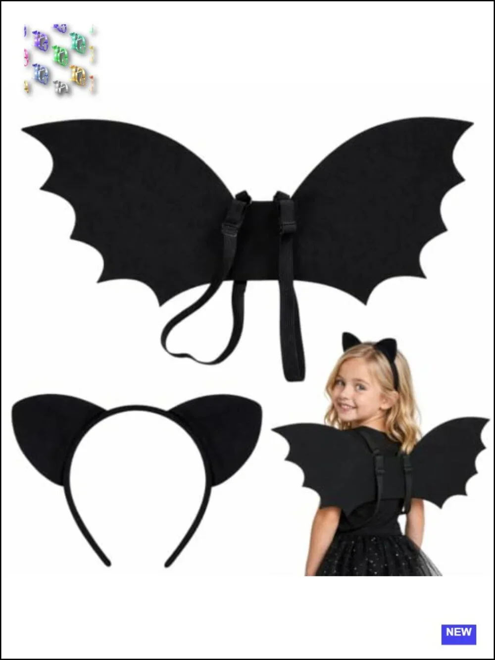 Bat Wings Costume Set with Ears Headband for Girls Kids Halloween Dress Up